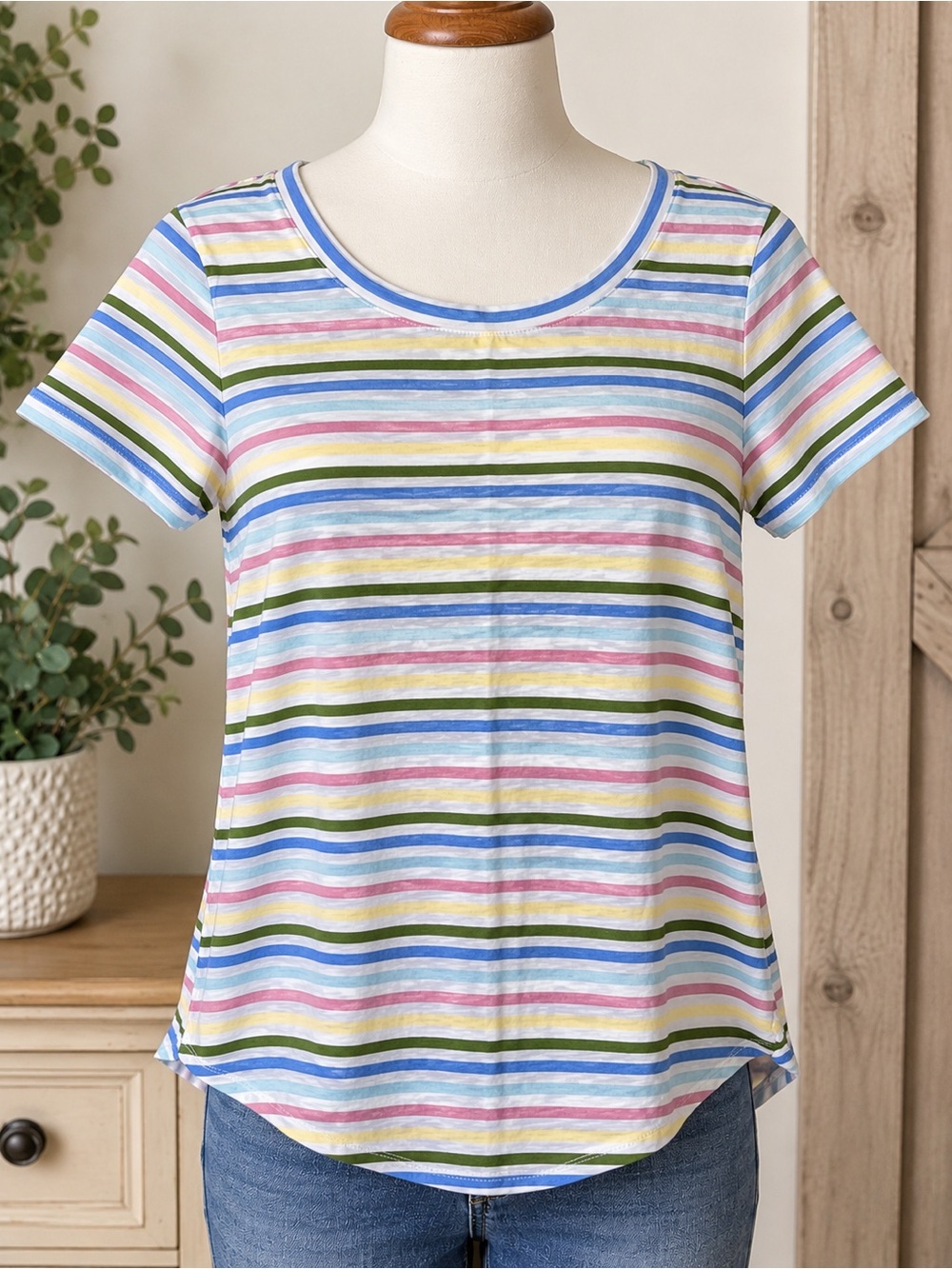Talbots Women’s Medium Multicolor Striped High-Low Cotton Modal T-Shirt